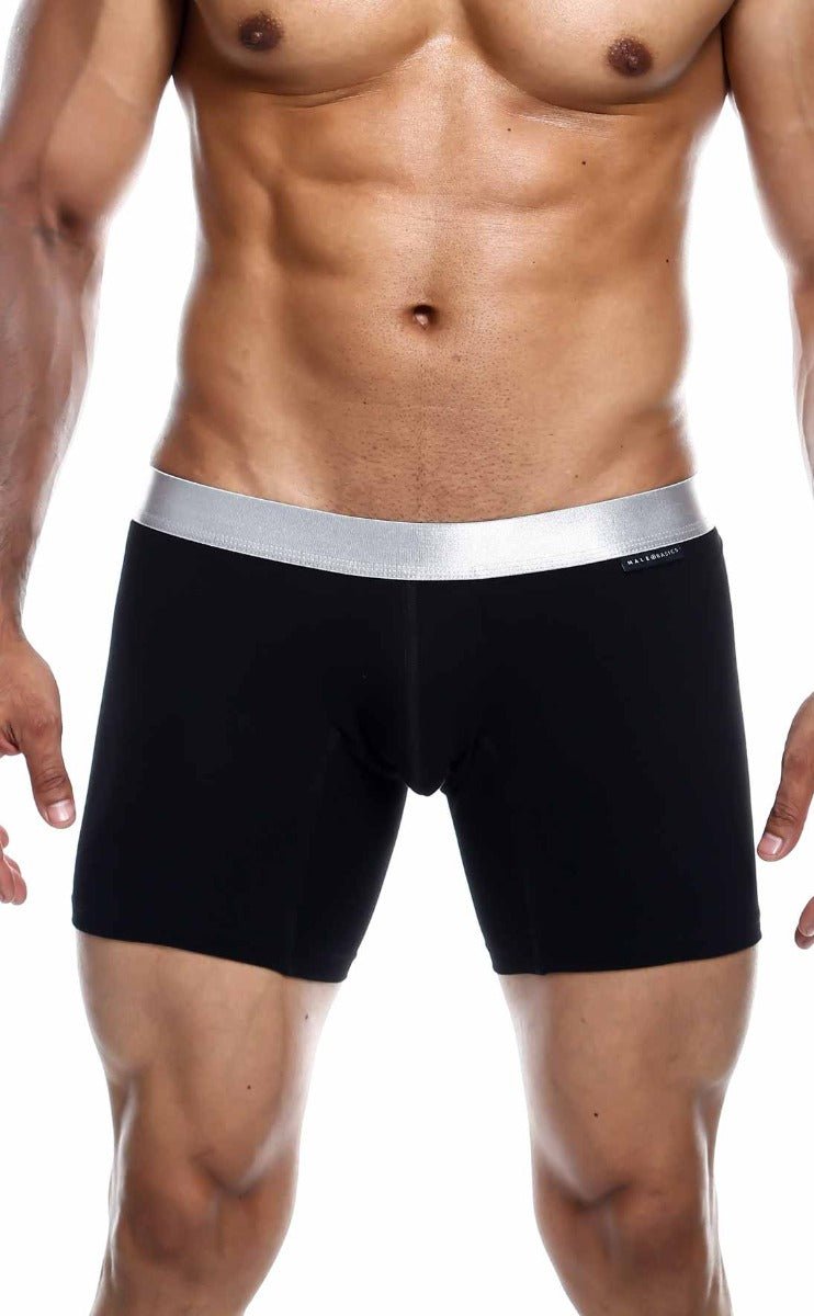 Black MaleBasics boxer briefs with silver elastic waistband made from soft pima cotton for comfortable wear