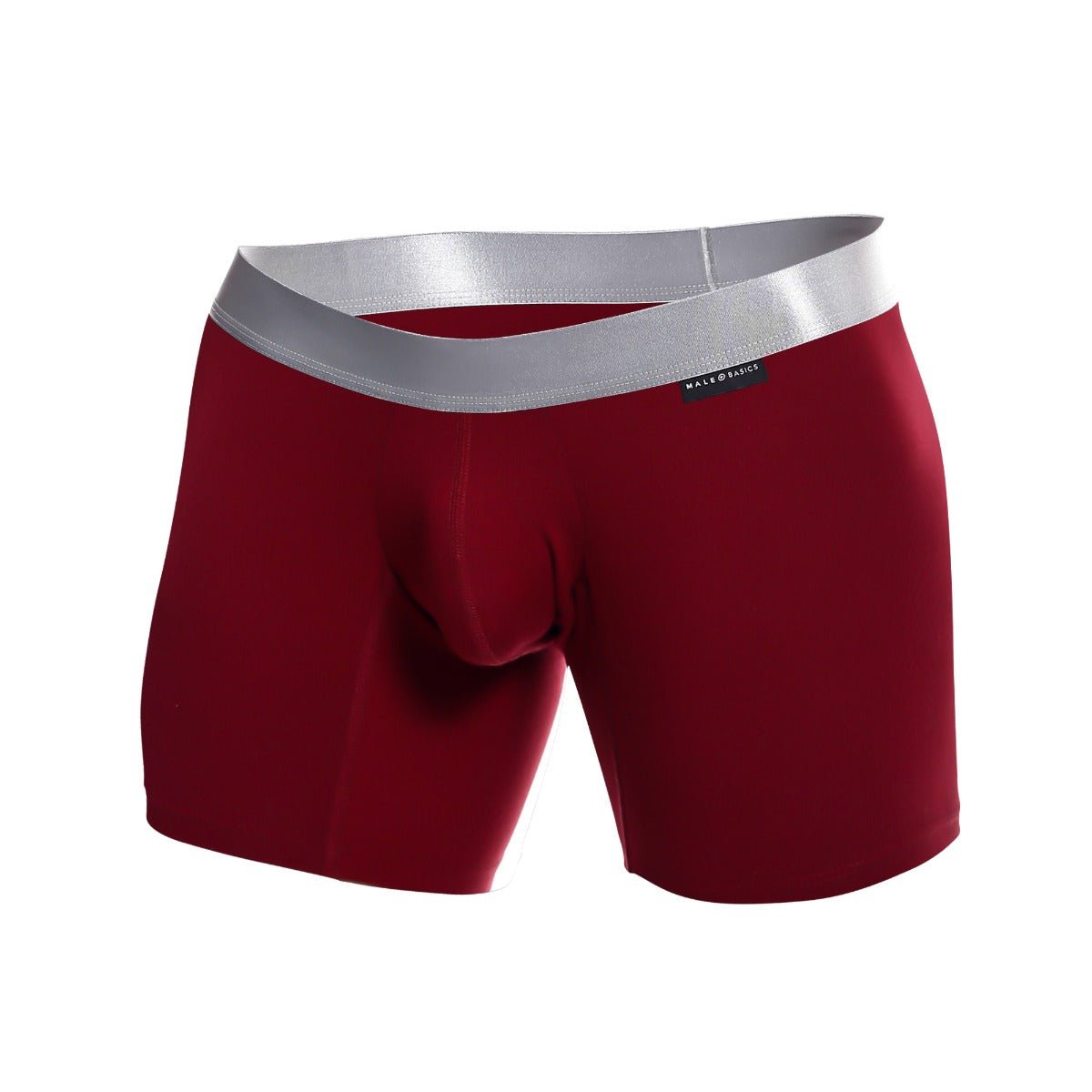 Red men’s boxer briefs with silver waistband made from pima cotton by mace basics for comfortable everyday wear
