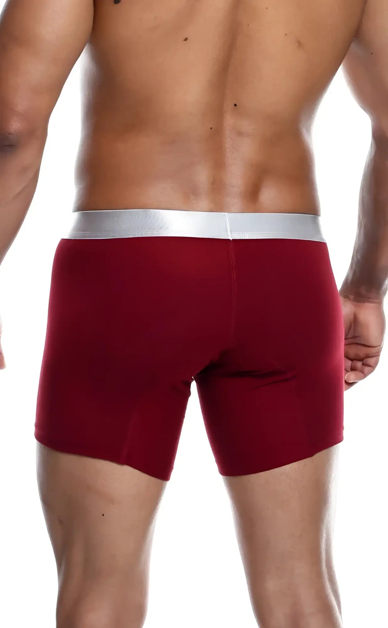 Red malebasics boxer brief pima with silver waistband made from soft pima cotton for comfortable everyday wear