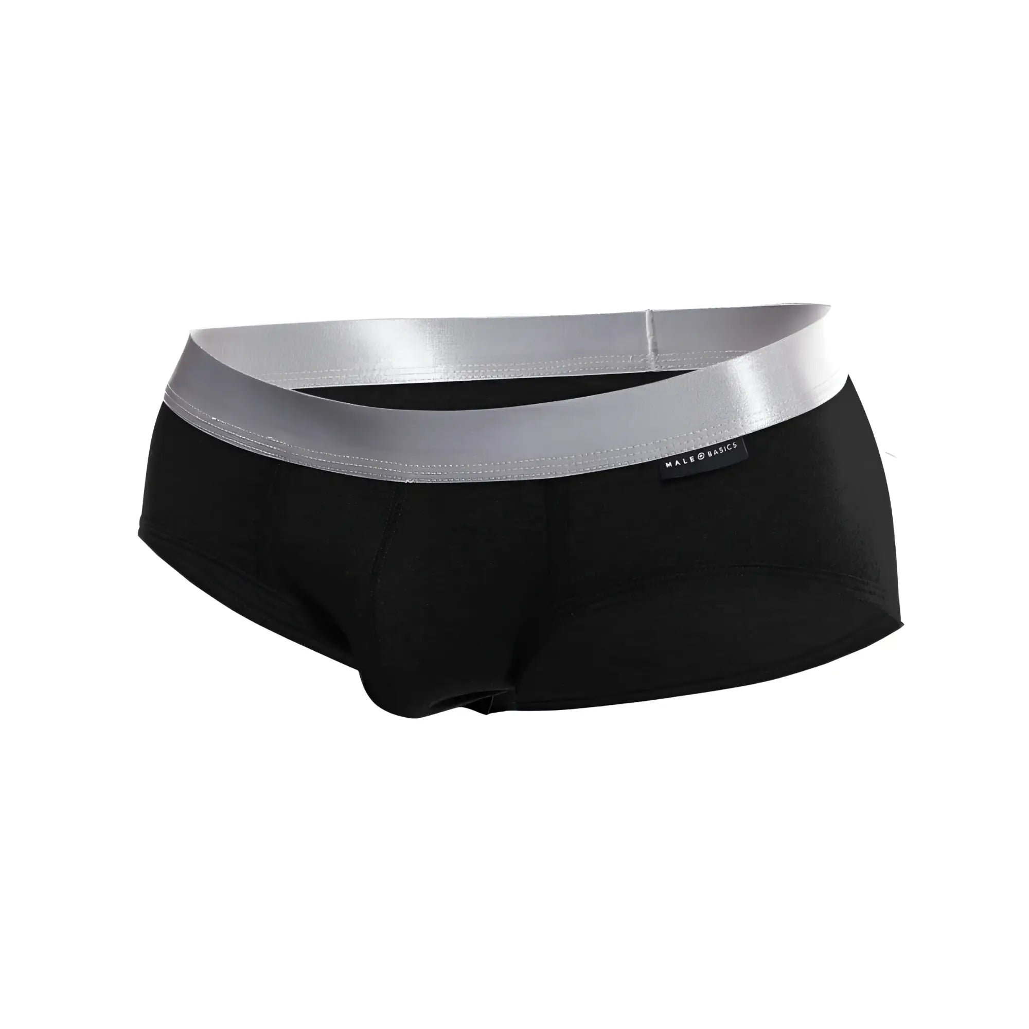 Black male basics brief pima with shiny silver waistband made from soft pima cotton for comfortable everyday wear