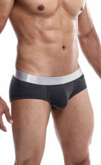 Dark gray male basics brief pima with a silver waistband made from soft pima cotton for everyday comfort