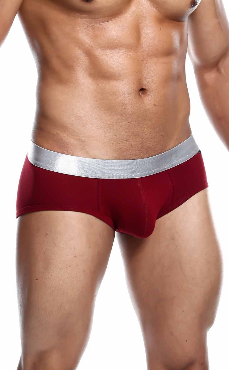 Red maleBasics brief pima with silver elastic waistband made from soft breathable pima cotton for athletic wear
