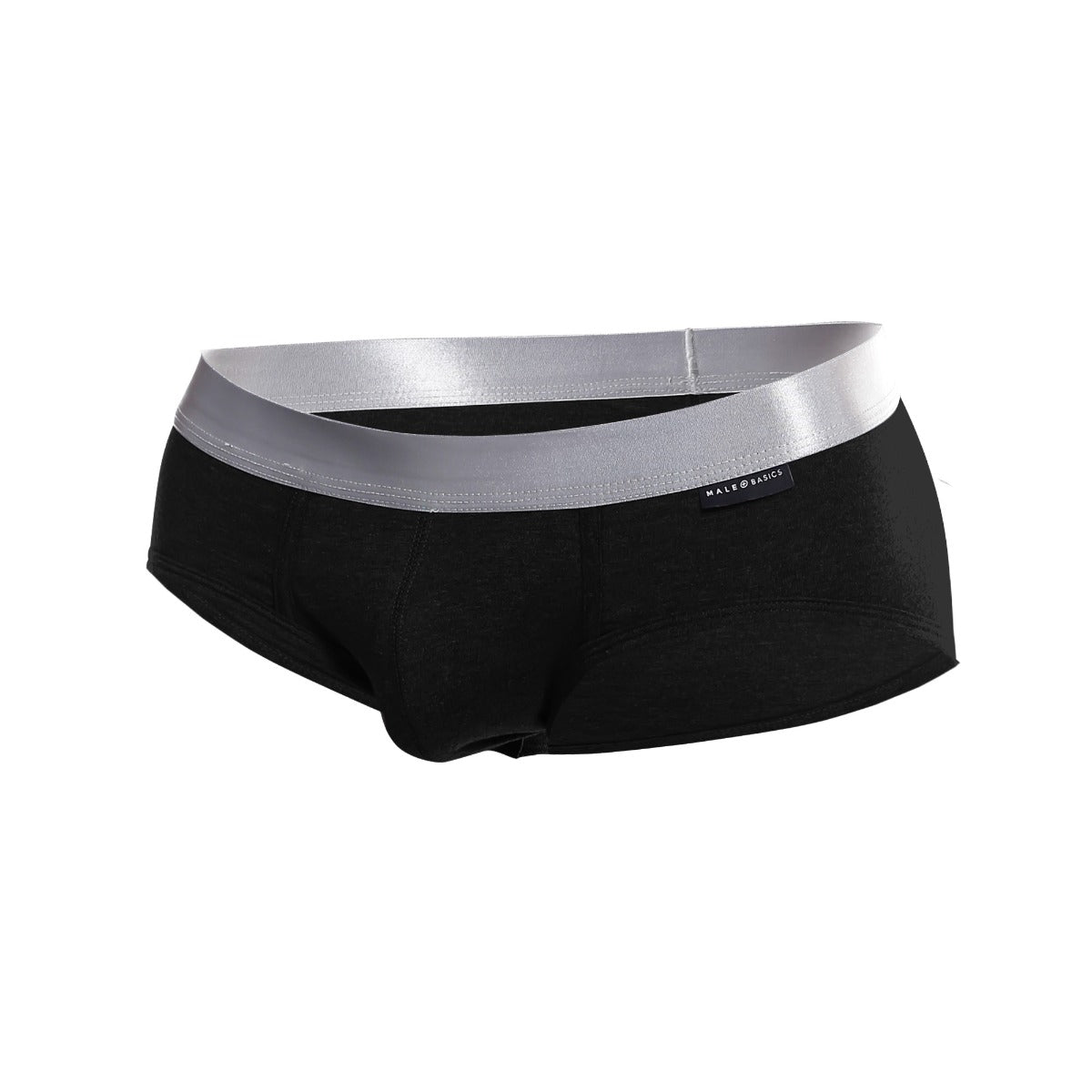 Black malebasics brief pima with shiny silver waistband made from soft pima cotton for comfortable everyday wear