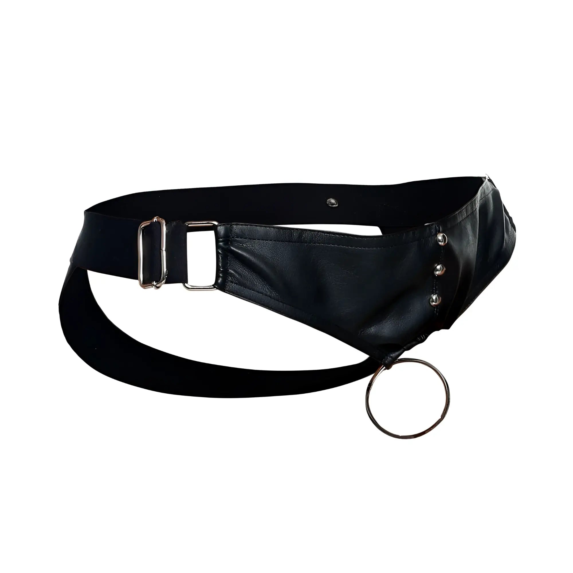 Malebasics dmblo1 dungeon cockring jockstrap black leather belt with silver-toned buckle and ring attachment