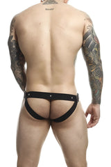Malebasics dmbl01 dngeon cockring jockstrap in red leather-like harness briefs with silver metal hardware