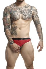 MaleBasics DMBL01 DNGEON red cockring jockstrap with black waistband and silver buttons for male wear