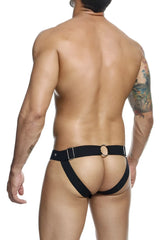 Malebasics dmbl04 dngeon black leather-like harness briefs with central metal ring and adjustable side straps