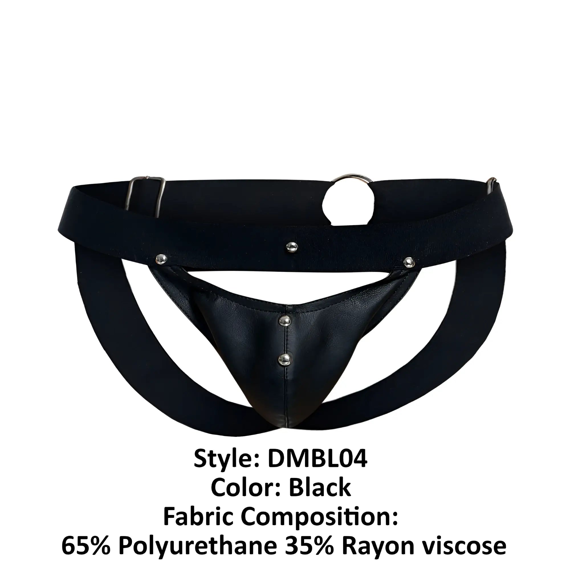 Malebasics dmblo4 dngeon peakaboo jockstrap in black leather like briefs with structured design and silver hardware
