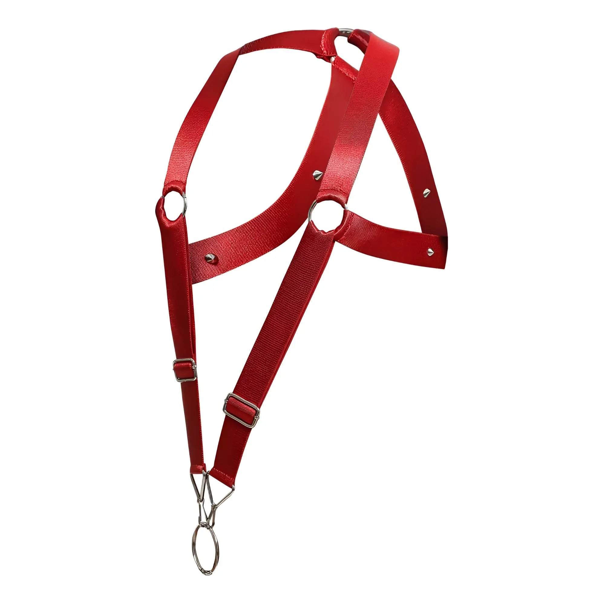Malebasics dmblo5 dngeon crossback harness in cherry red leather with silver hardware and adjustable straps