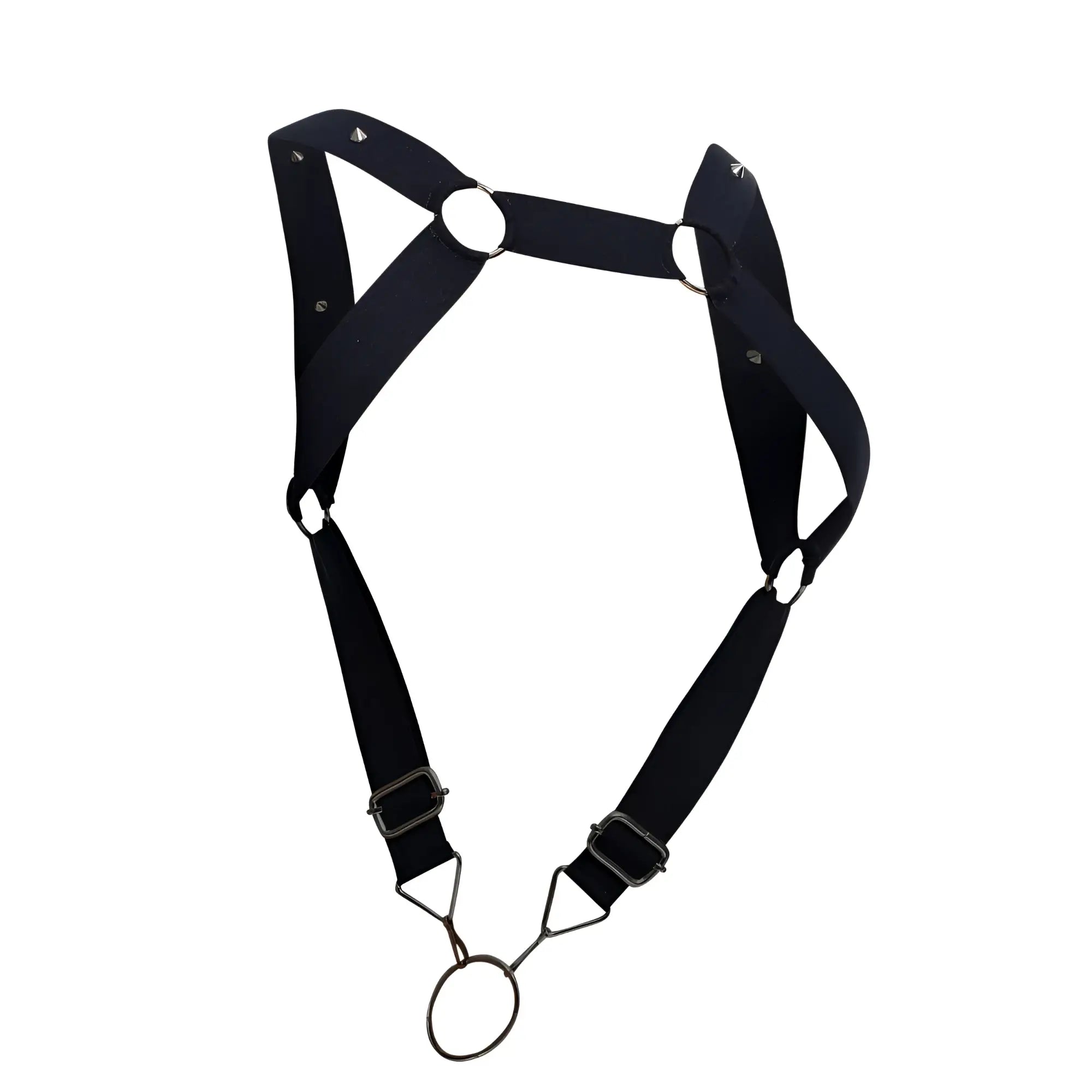 MaleBasics DMBL06 DNGEON straight back harness in black fabric with metal rings and buckles