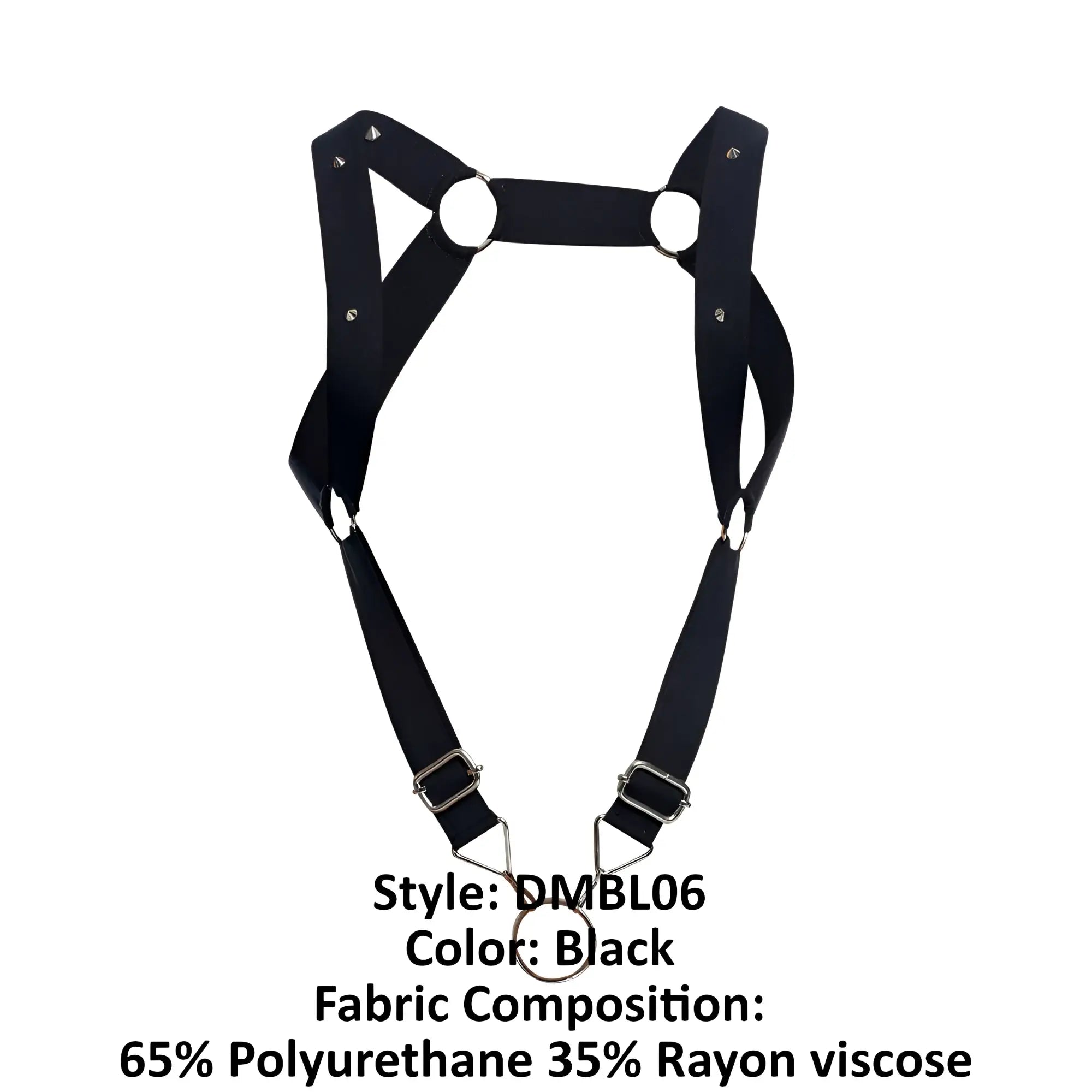 Black dmbl06 male basics dngeon straight back harness with adjustable straps metal buckles rings 65 polyurethane