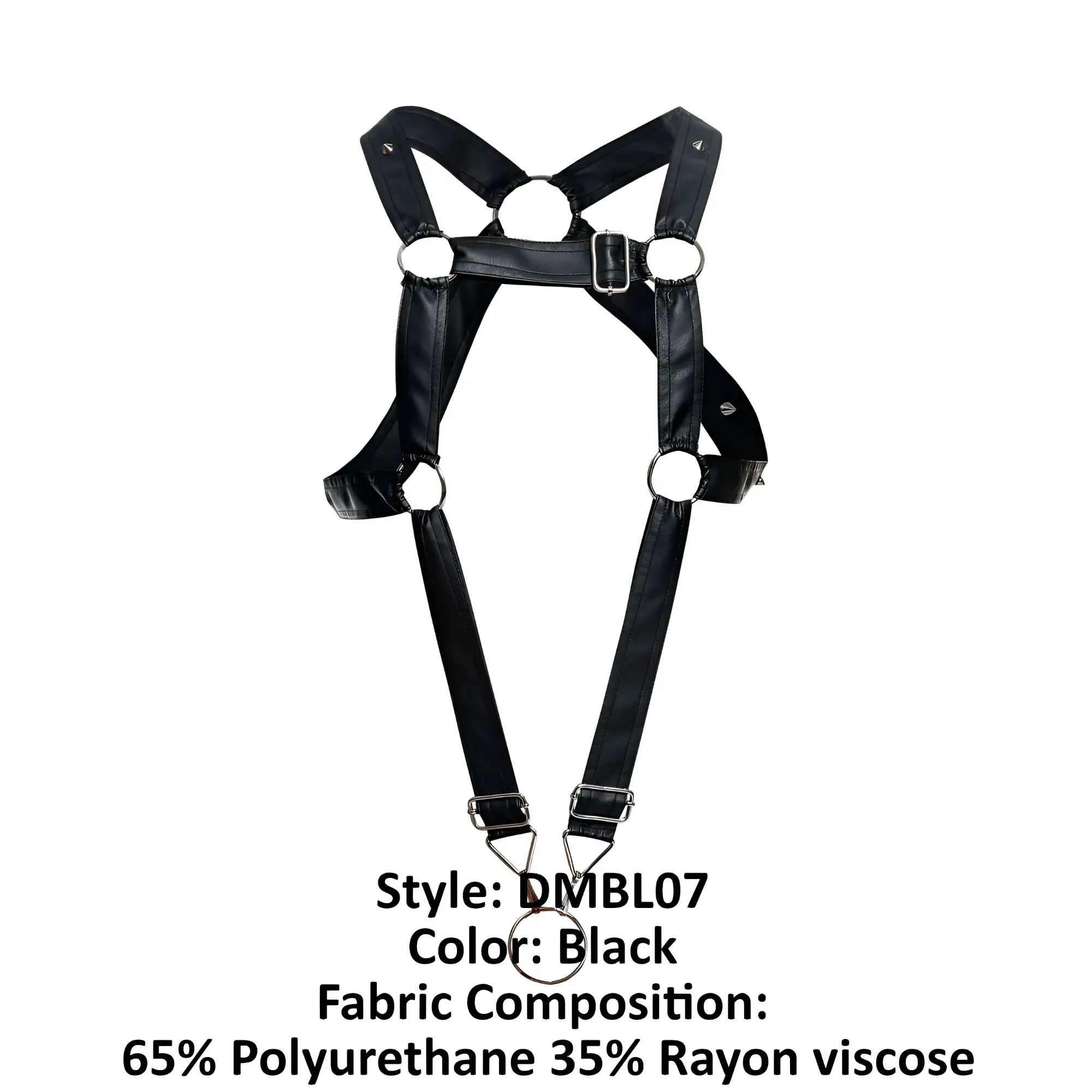 Malebasics dmblo7 dngeon black cross cockring harness made of polyurethane and rayon viscose with adjustable metal buckles