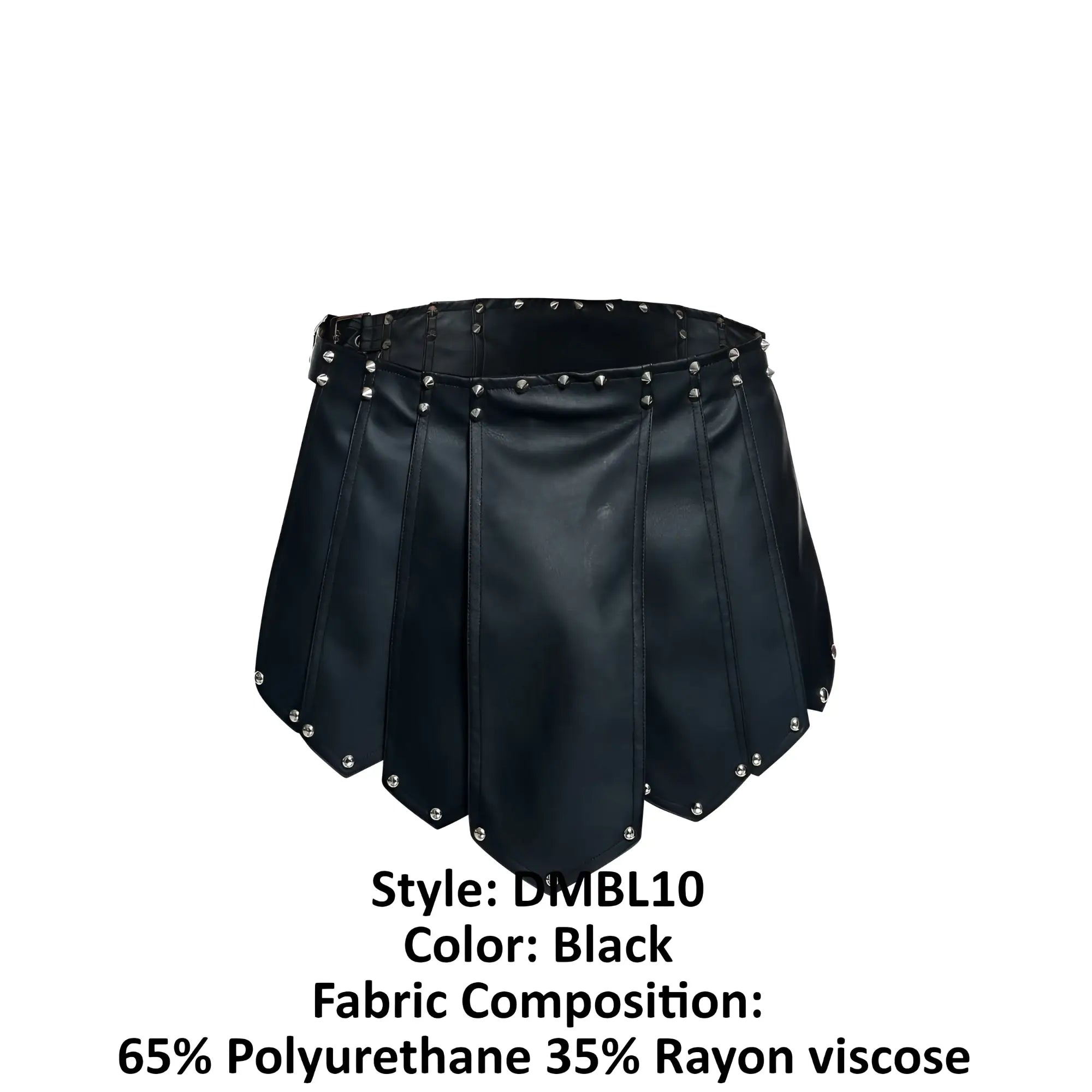 MaleBasics DMBL10 DNGEON black pleated skirt with silver studs made of 65 polyurethane and 35 rayon viscose