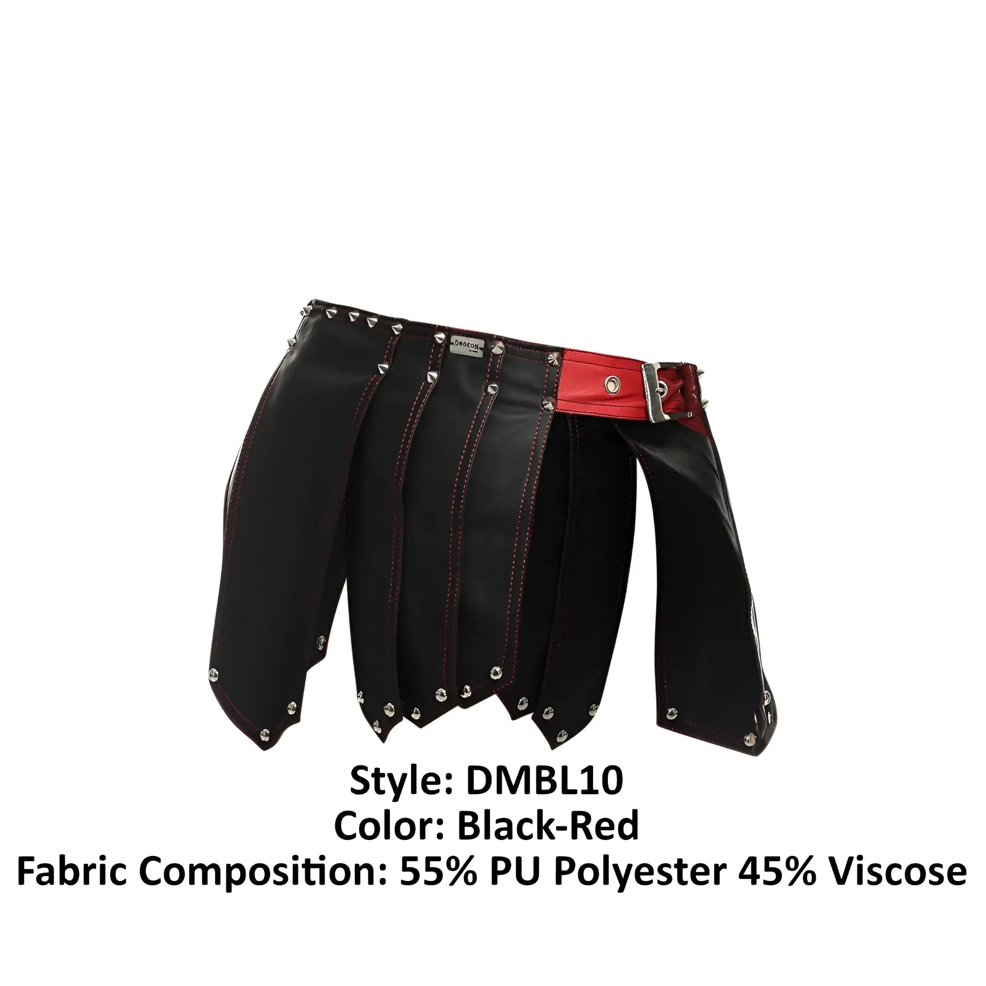 MaleBasics DMBL10 DNGEON Roman skirt in black and red studded leather with a bold edgy design