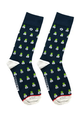 Malebasics fun sock pineapple navy blue socks with green and white pineapple pattern and red toe and heel trim