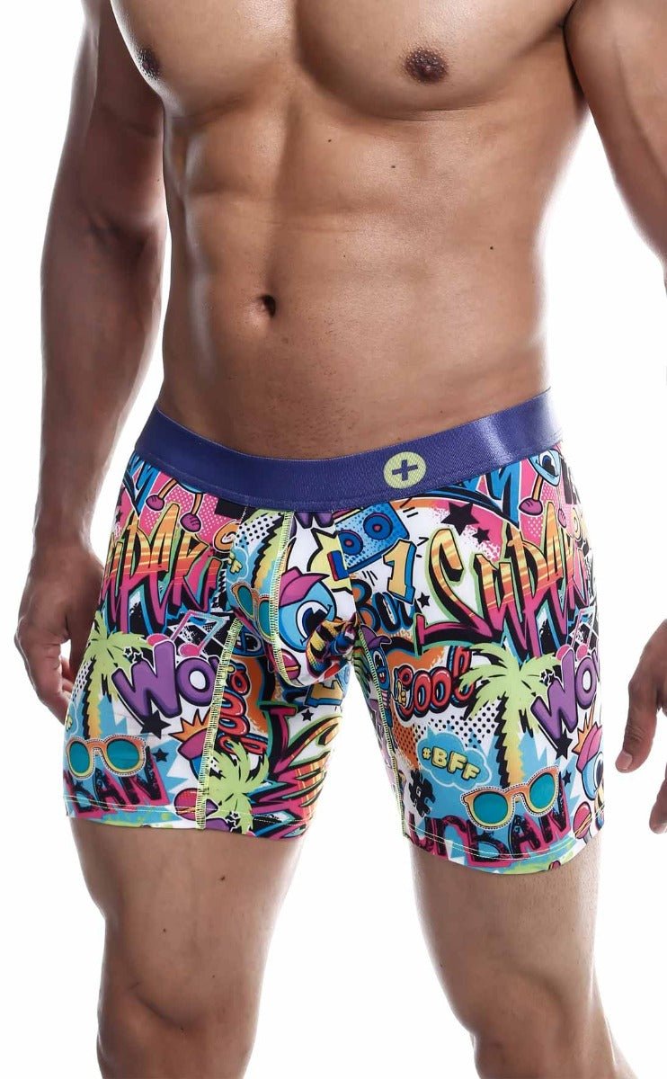 Vital malebasics hipster boxer briefs with vibrant graffiti graphics and a purple waistband for bold style