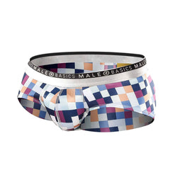 Colorful pixelated pattern men’s hipster briefs with silver basics male branded waistband for everyday comfort