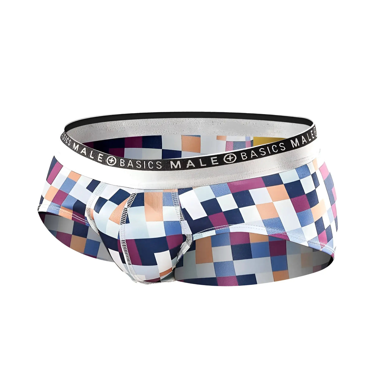 Colorful pixelated pattern men’s hipster briefs with silver basics male branded waistband for everyday comfort