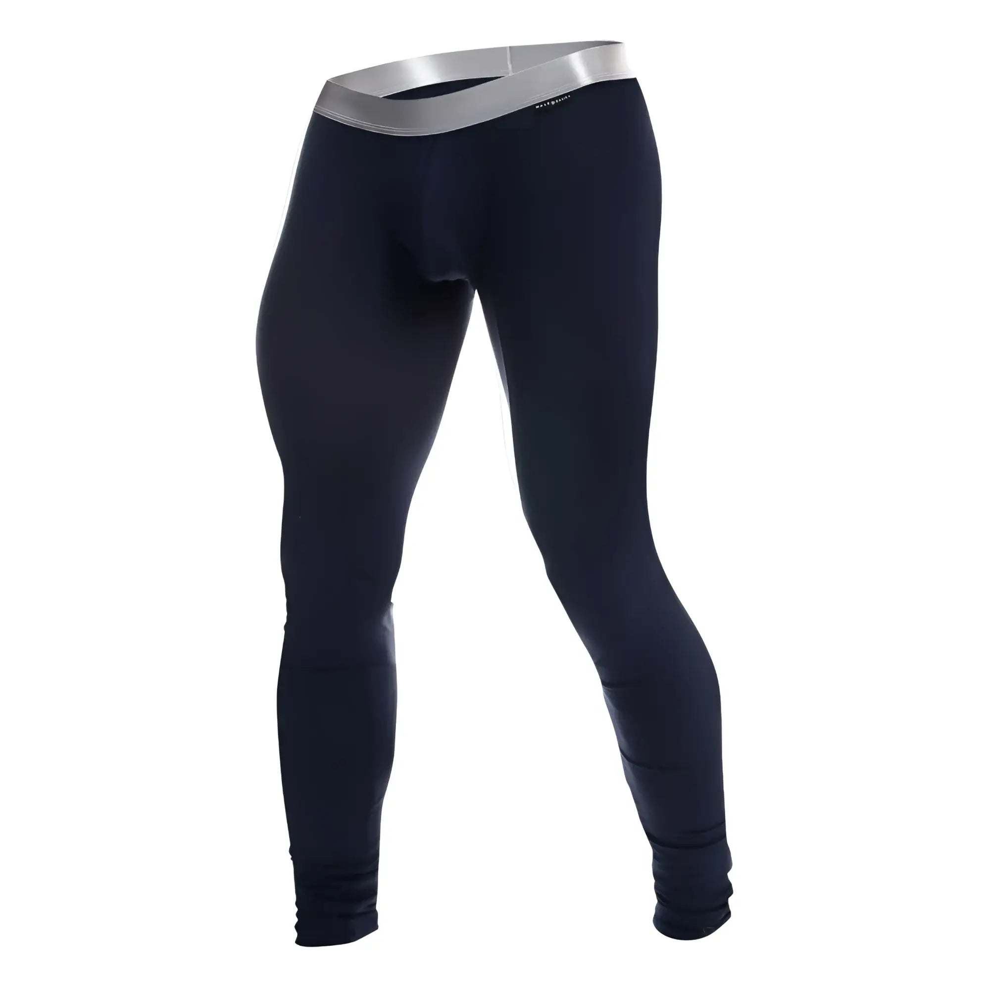 Black malebasics long john pima athletic leggings with silver waistband made from pima cotton for comfort and performance