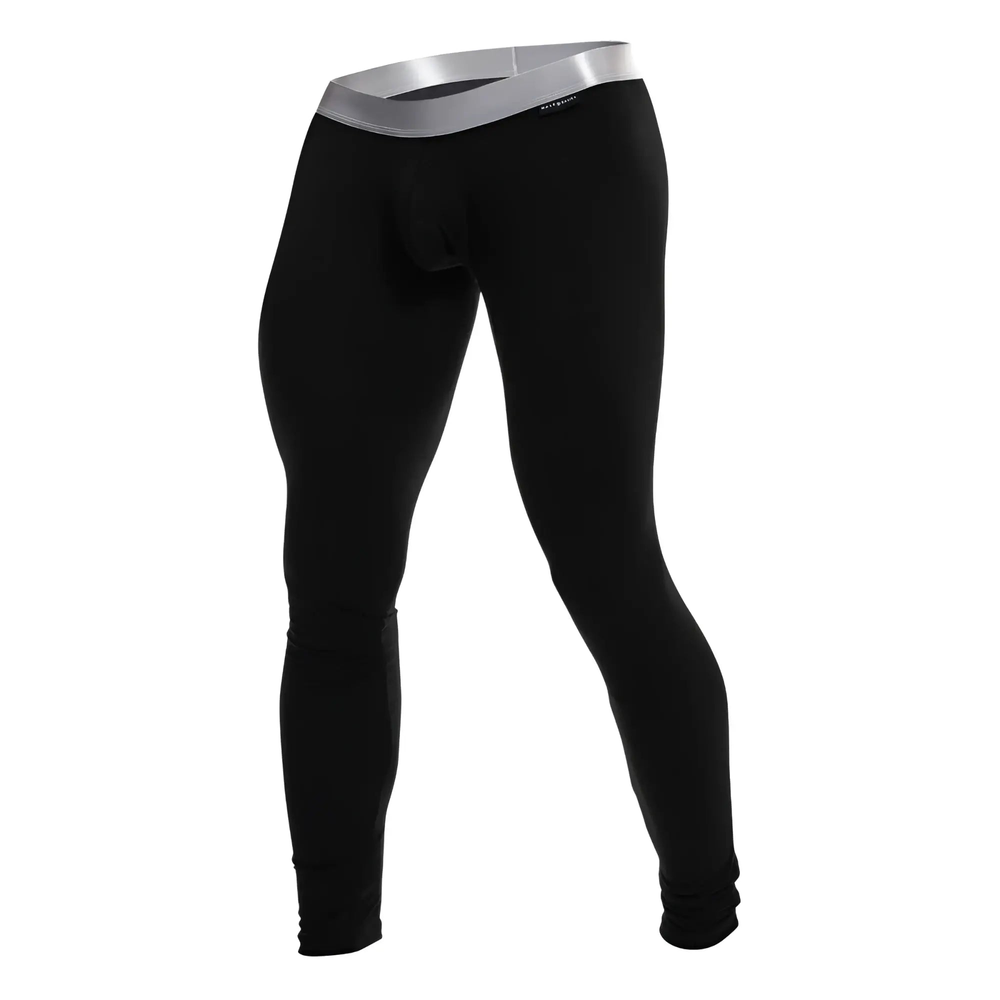 Malebasics long john pima black compression leggings with silver waistband made from pima cotton for performance use