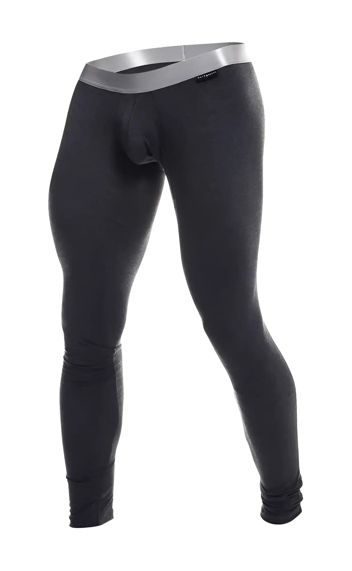 Black men’s compression tights with silver waistband made from pima cotton by Malebasics long john