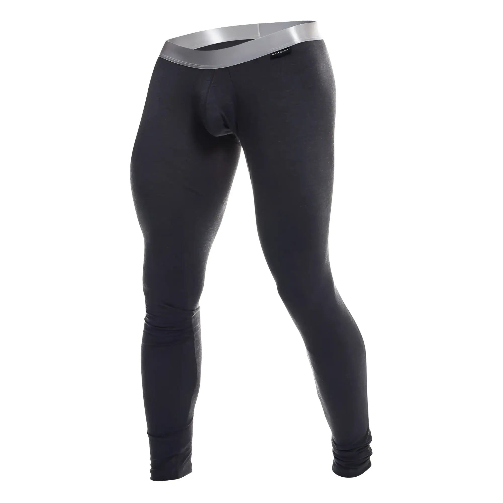 Malebasics long john pima black compression tights with silver waistband made from pima cotton for men