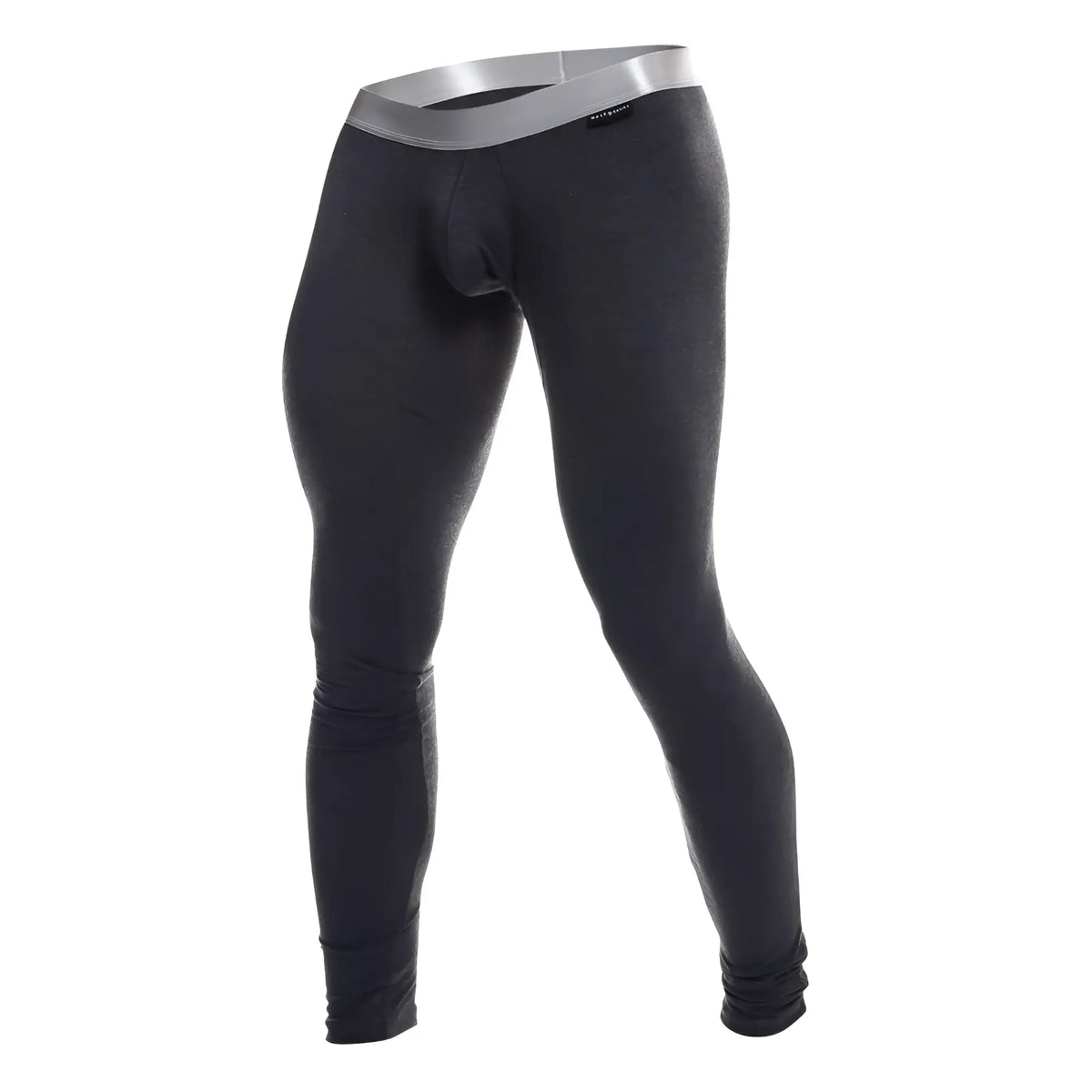 Black men’s compression tights with silver waistband made of pima cotton for comfort and support by malebasics