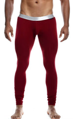 Malebasics long john pima red athletic leggings with silver waistband made from pima cotton for active wear