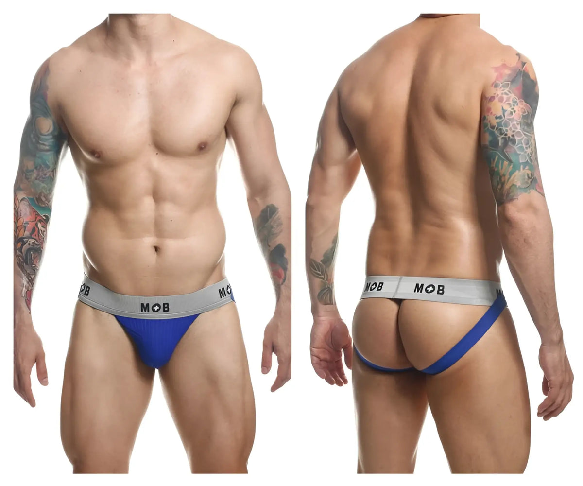 Blue and gray mob brand briefs with snug fit design from malebasics classic fetish jockstrap royal color