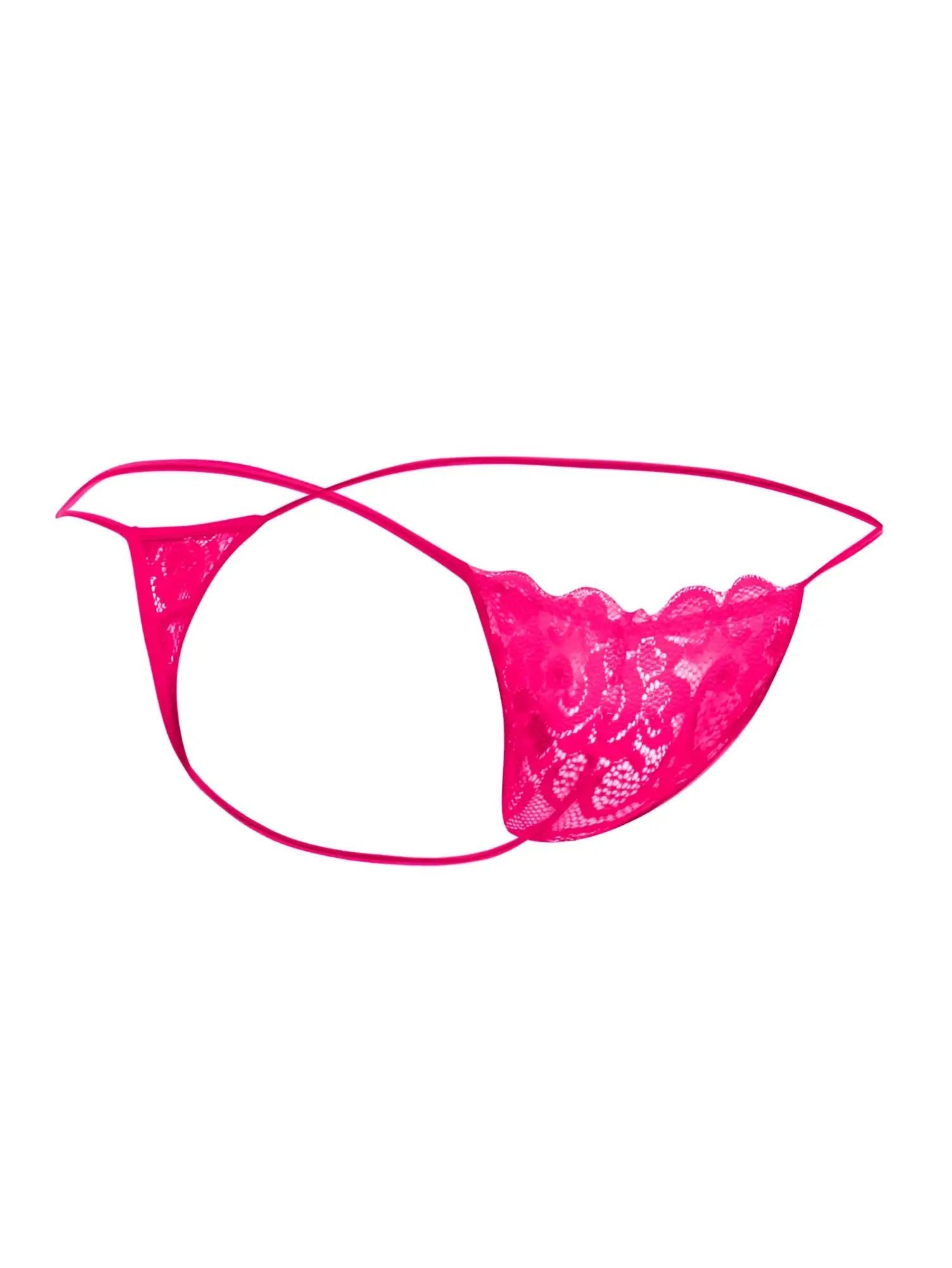 Malebasics mbl27 hot pink lace thong with scalloped edge and thin elastic straps for men