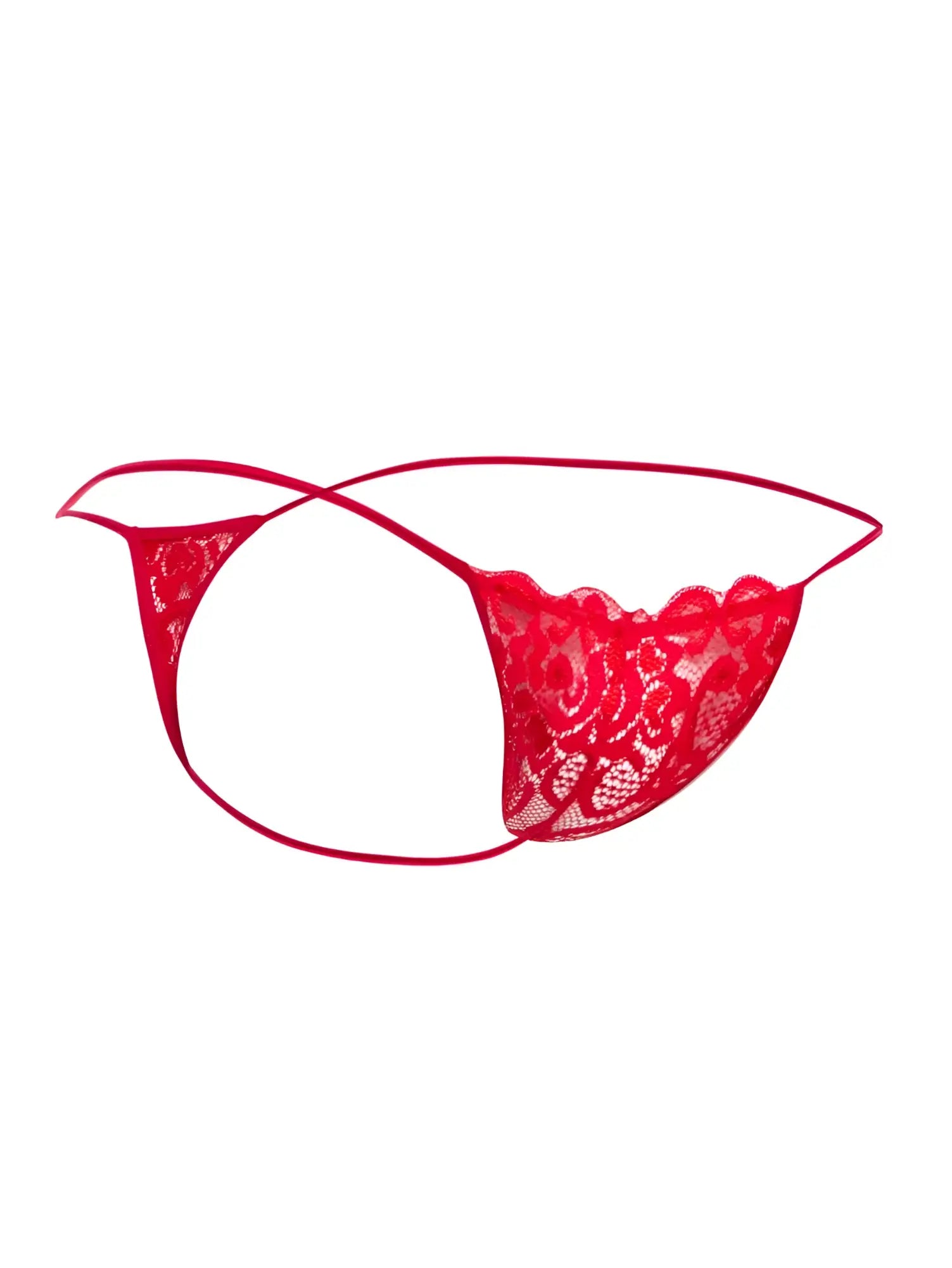 Malebasics mbl27 red lace thong with intricate floral patterns and thin matching elastic straps for men