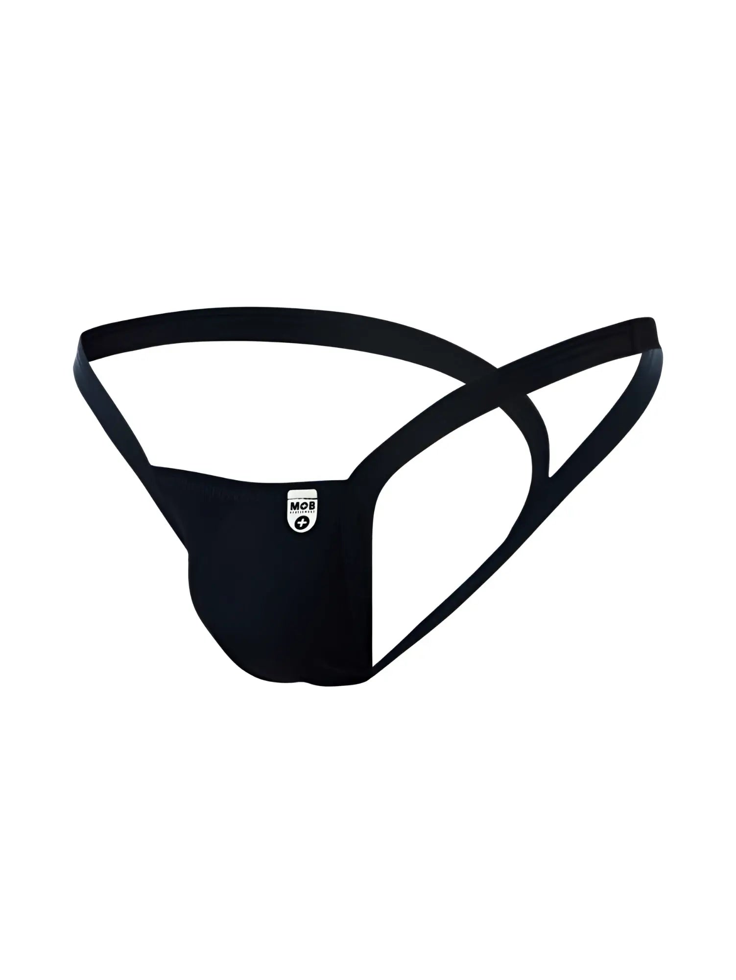 Malebasics mbl52 y buns thong in black with sleek minimalist design and smooth elastic material shown from the back