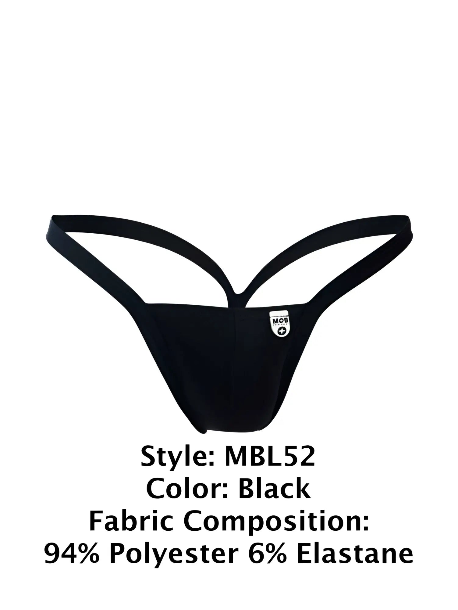 Black malebasics mbl52 y buns thong made of 94 polyester and 6 elastane shown from the back side