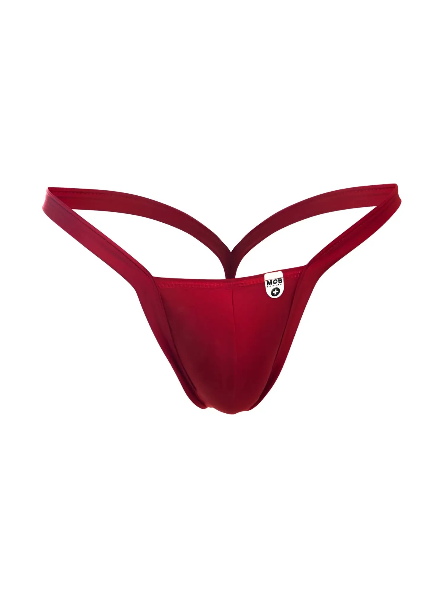 Red male basics mbl52 y buns thong with a sleek form-fitting design and thin supportive straps shown from the back