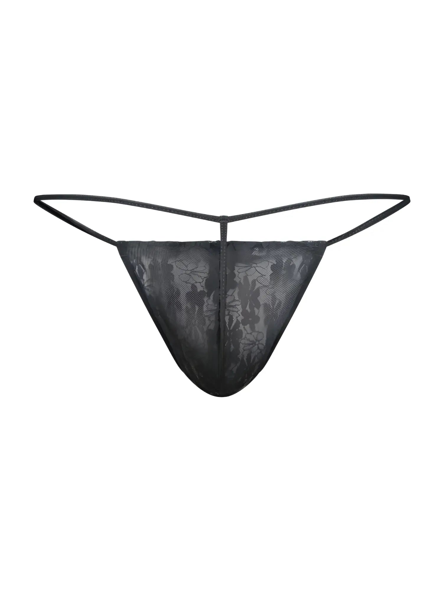 Black lace thong malebasics mbl59 with delicate floral pattern and thin adjustable straps in black lace