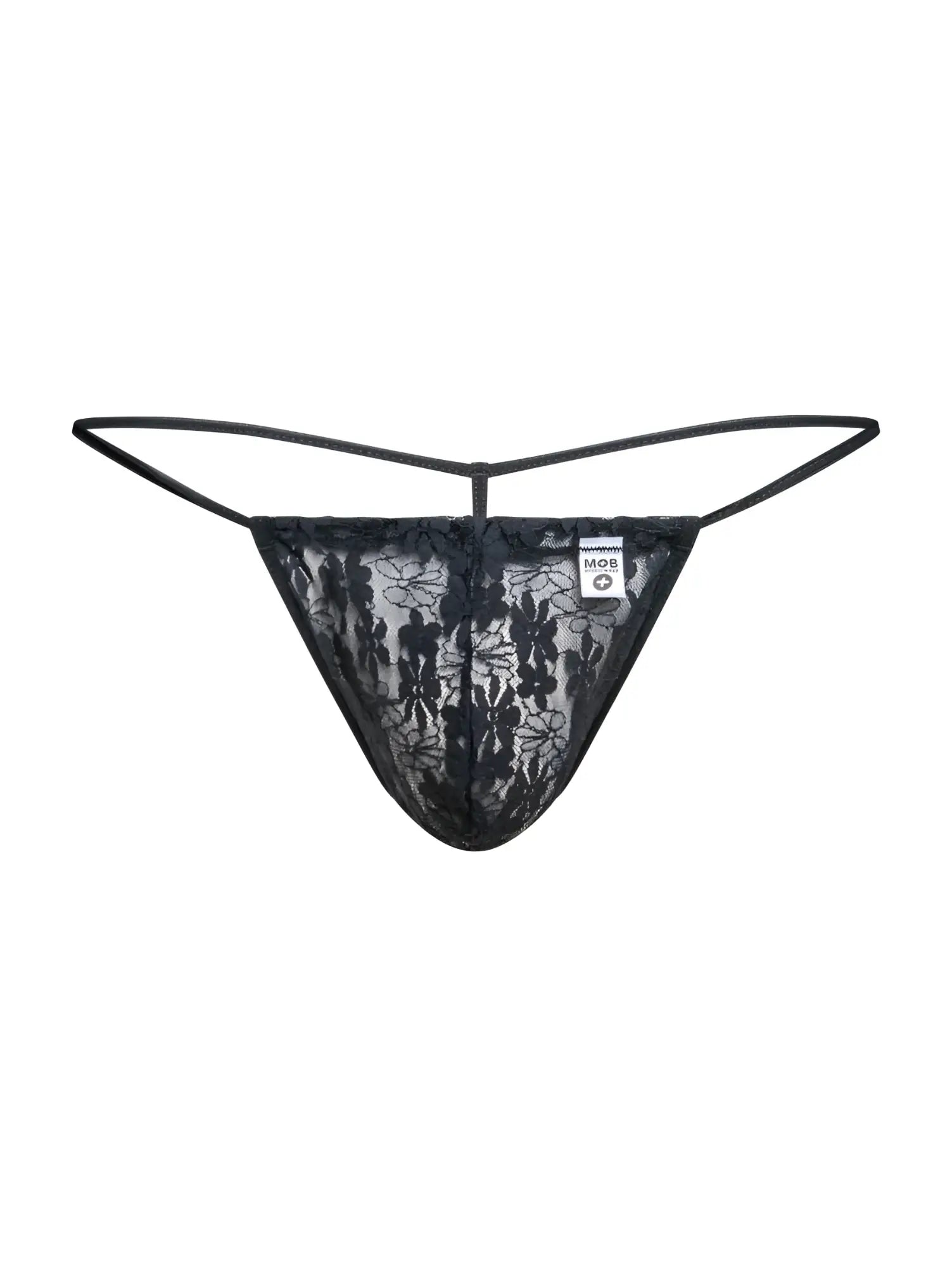 Malebasics mbl59 black lace thong with floral pattern and thin elastic straps designed for men