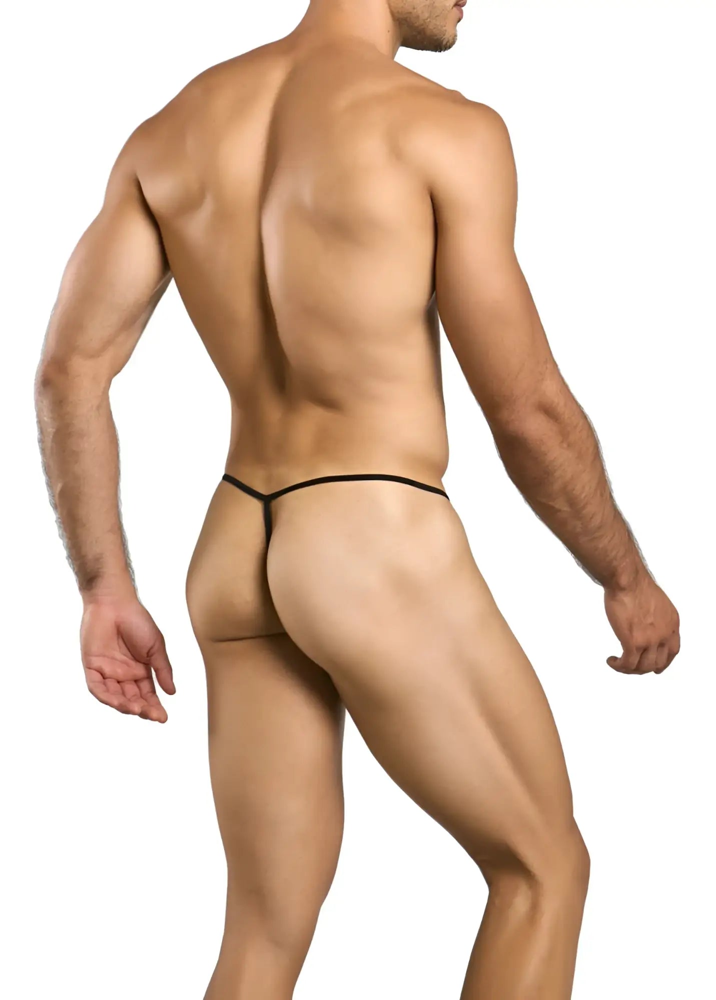 Black lace male basics mbl59 lace g-string thong with thin sleek design shown from the back side
