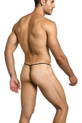 Black maleBasics mbl59 mesh g-string thong with thin sleek design and breathable mesh fabric front view
