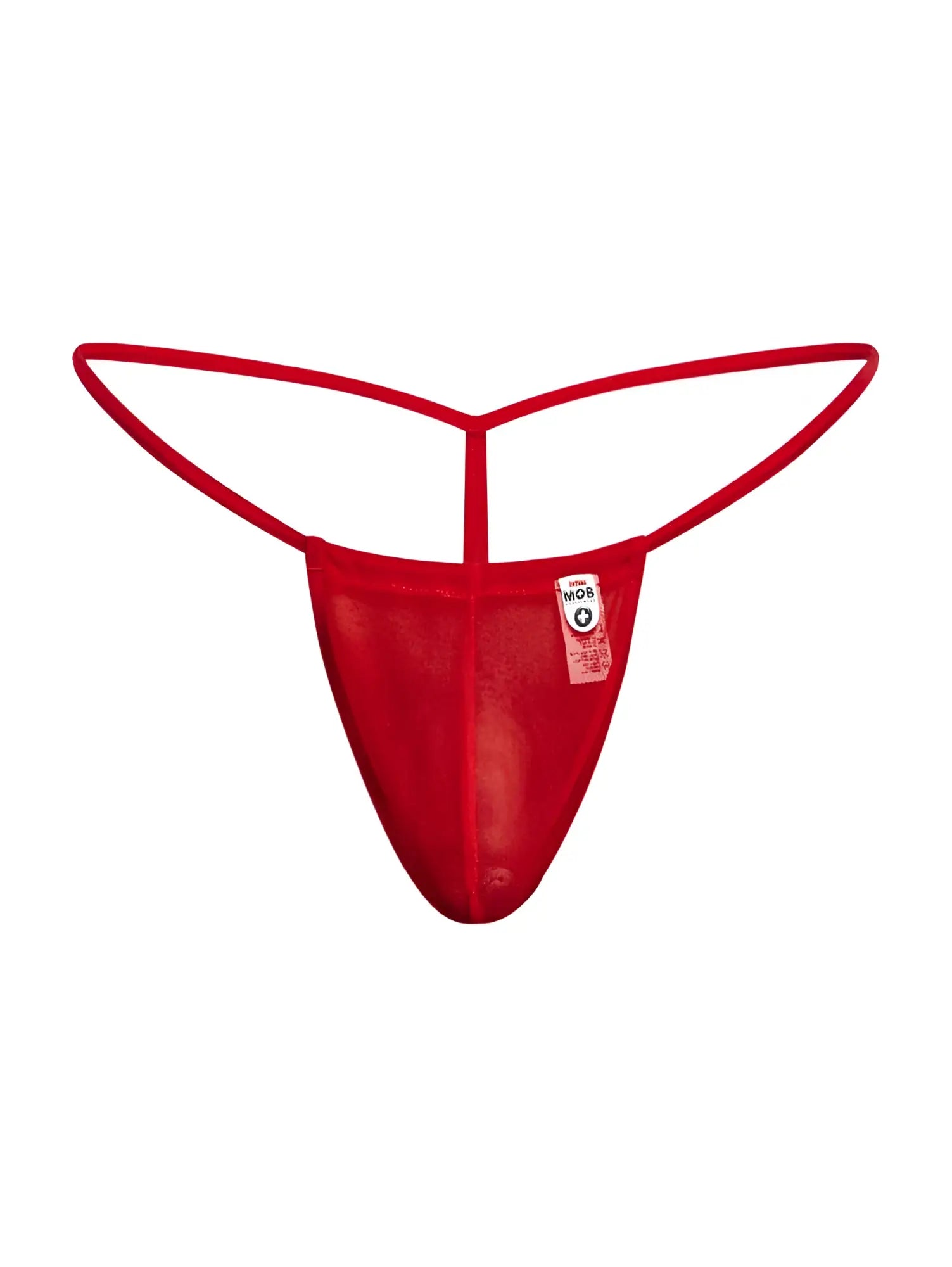 Malebasics mbl59 red mesh male g-string thong with thin curved waistband and central strap shown from the back