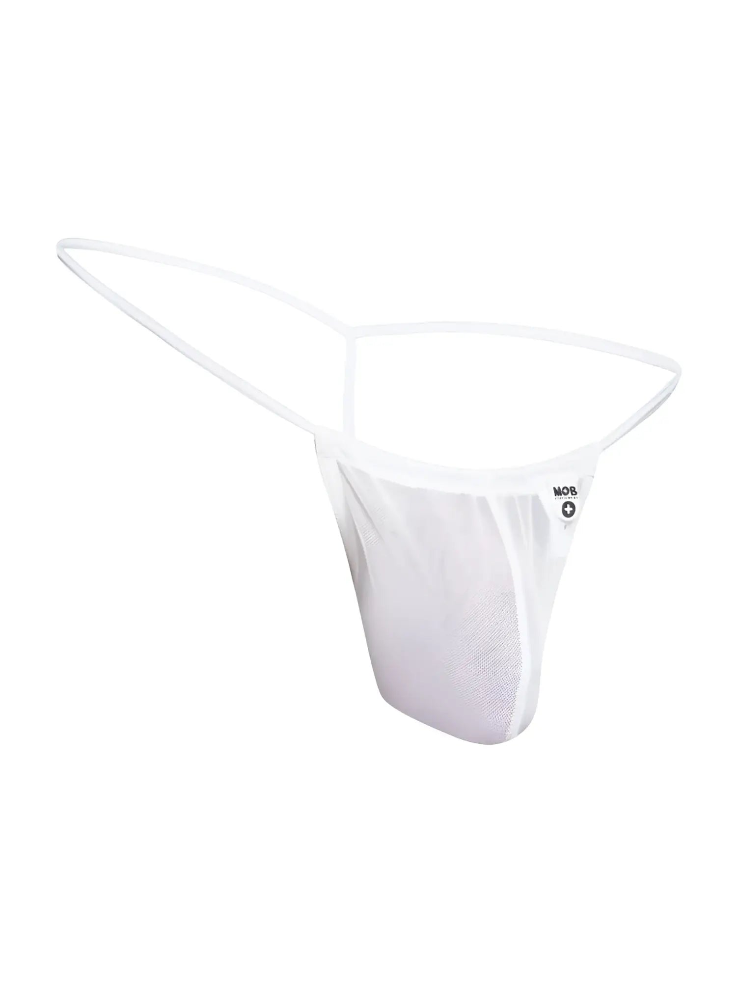 White mesh thong malebasics mbl59 mesh g-string with thin supportive waistband and small brand logo on the side