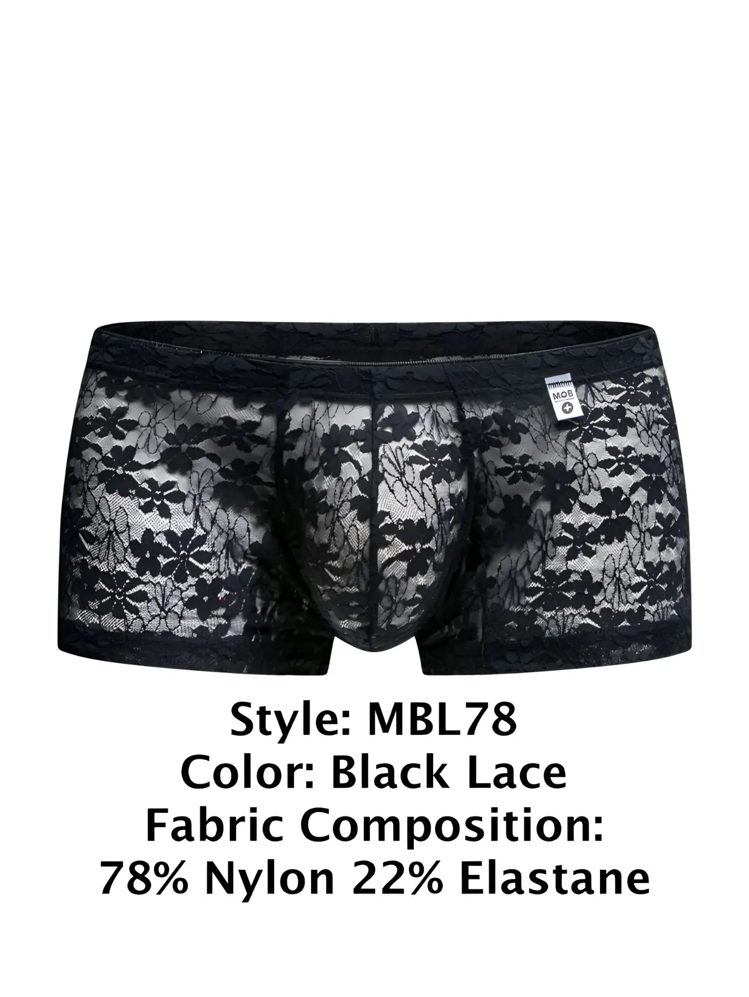Malebasics mbl78 lace trunks black lace men’s briefs with floral pattern made from 78 nylon 22 elastane