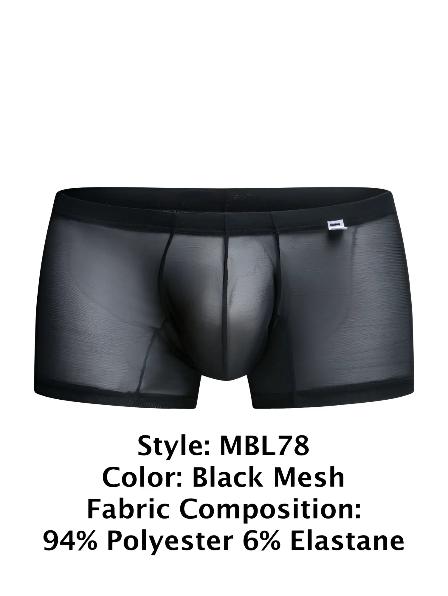 Black mesh malebasics mbl78 lace trunks with sleek form-fitting design and reinforced waistband