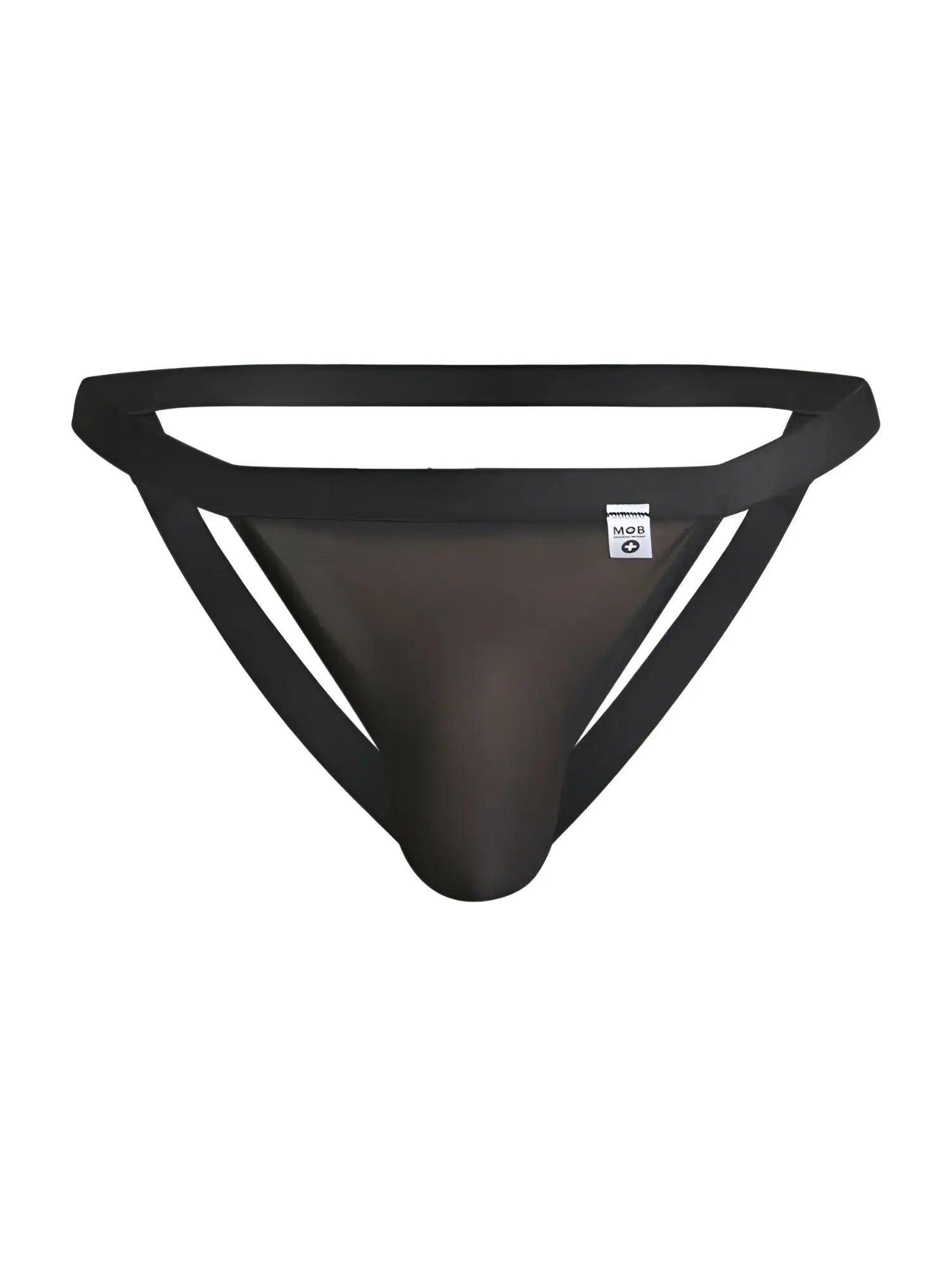 Malebasics mbl82 sexy jockstrap in black mesh with solid black waistband and side straps shown from the back side