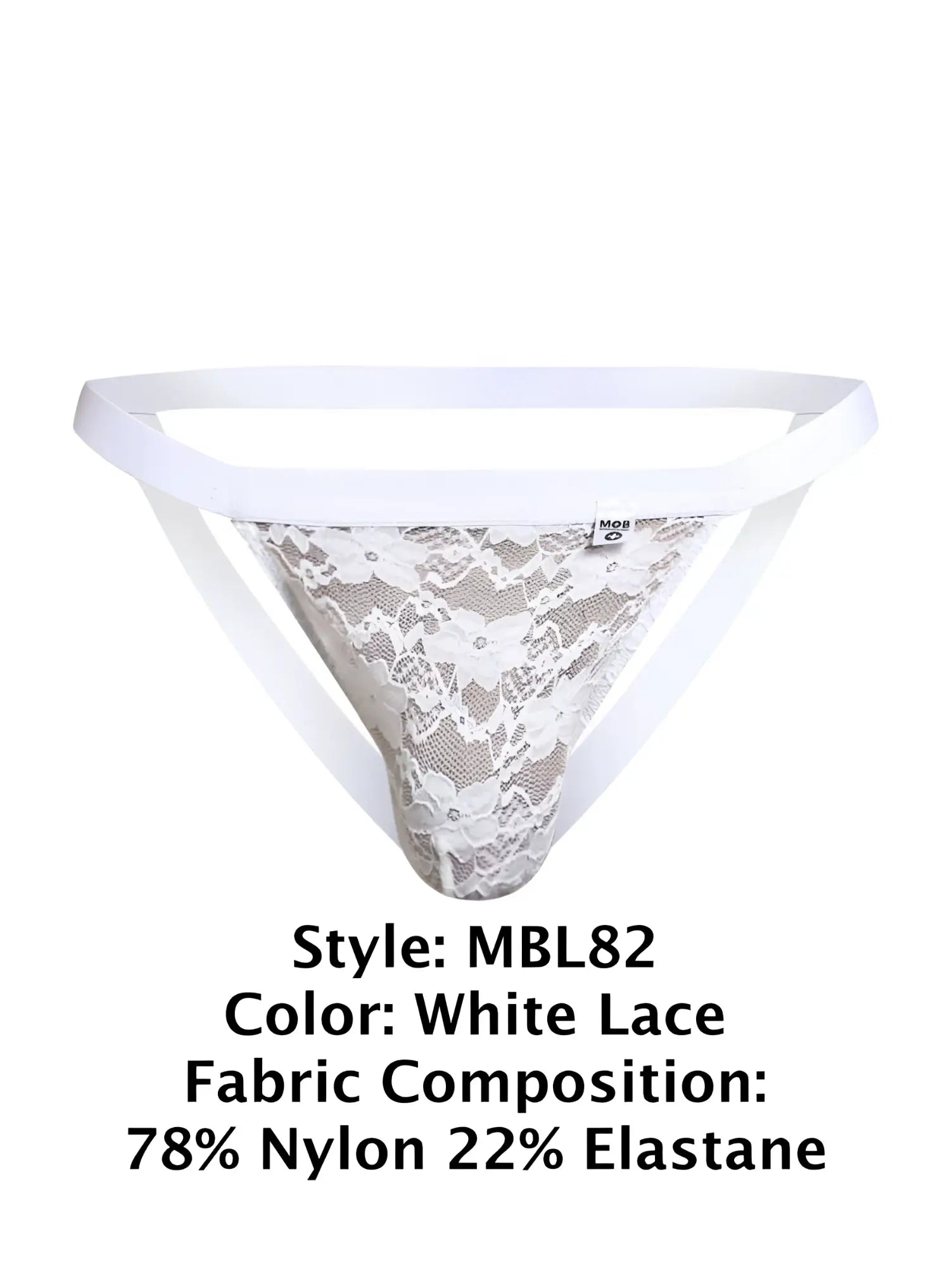 MaleBasics MBL82 sexy jockstrap in white lace with delicate floral pattern and supportive elastic straps