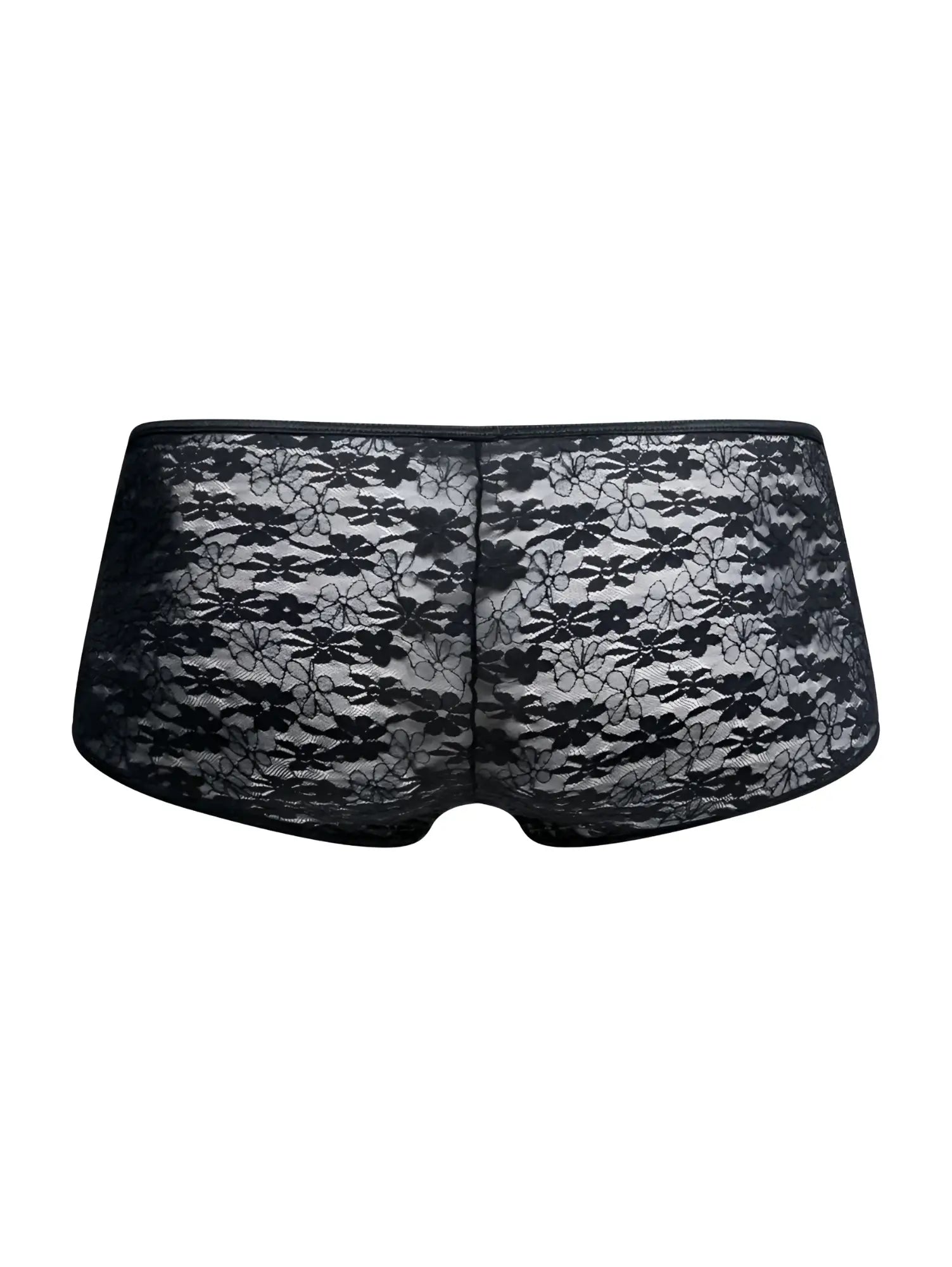 Malebasics mbl83 loop cheeky trunks in black lace featuring sheer floral lace underwear design