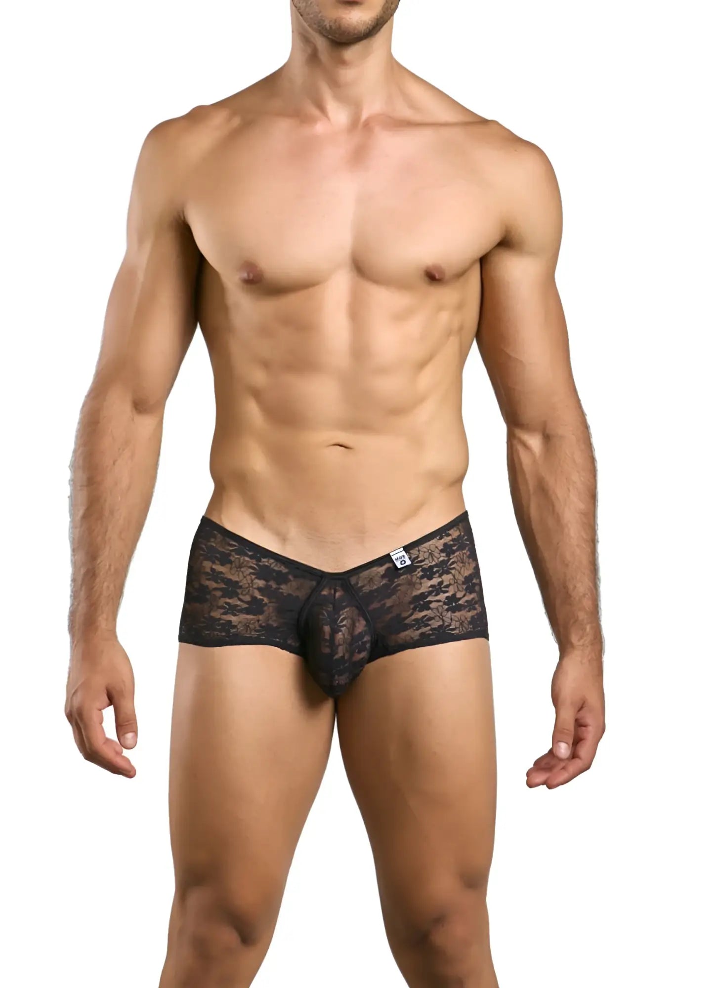 Black lace malebasics mbl83 loop cheeky trunks with an intricate floral pattern for a stylish fit