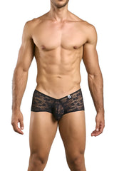 Black lace malebasics mbl83 loop cheeky trunks with an intricate floral pattern for a stylish fit