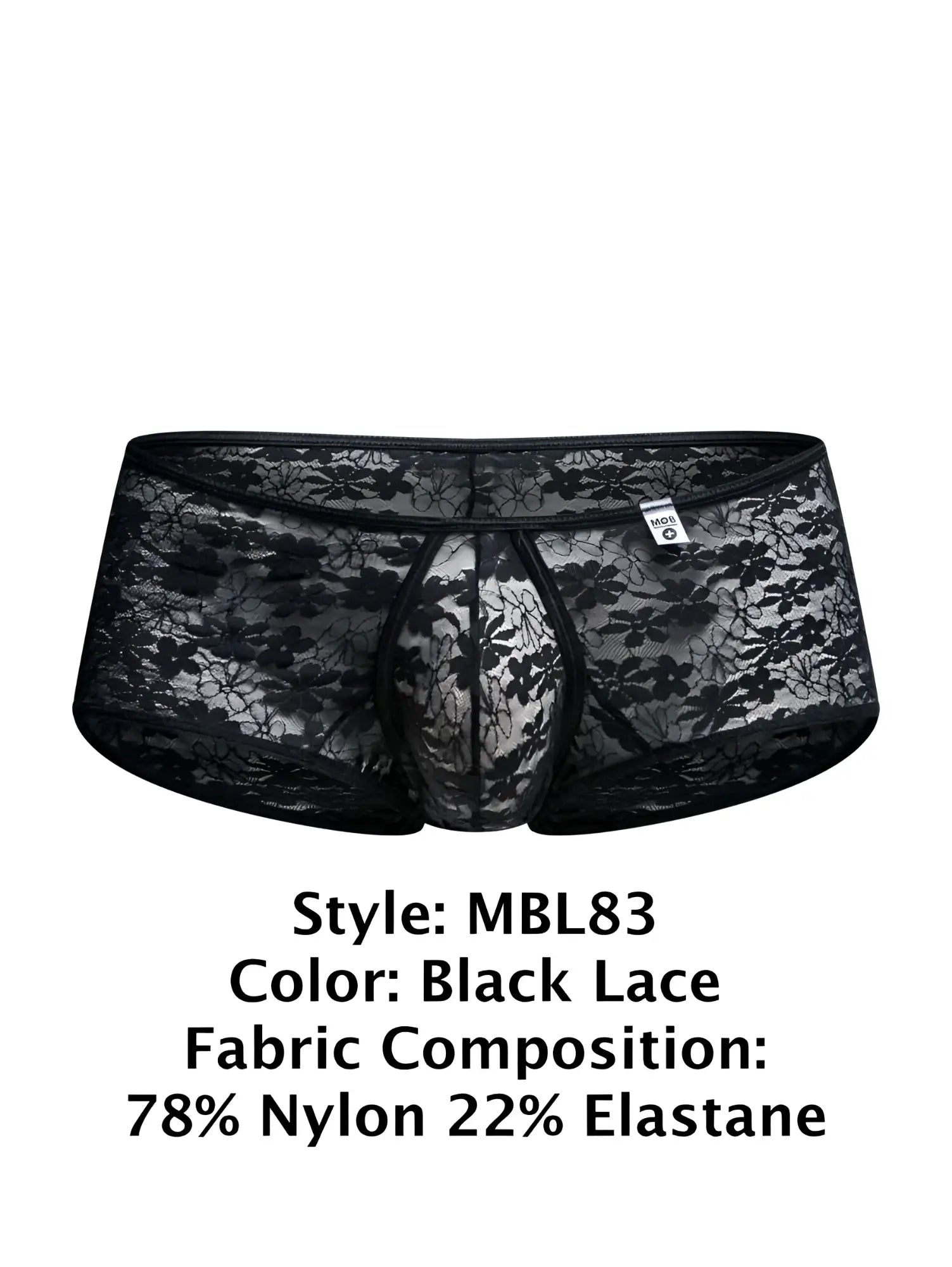 Malebasics mbl83 loop cheeky trunks black lace men’s underwear with floral pattern made of 78 nylon and 22 elastane