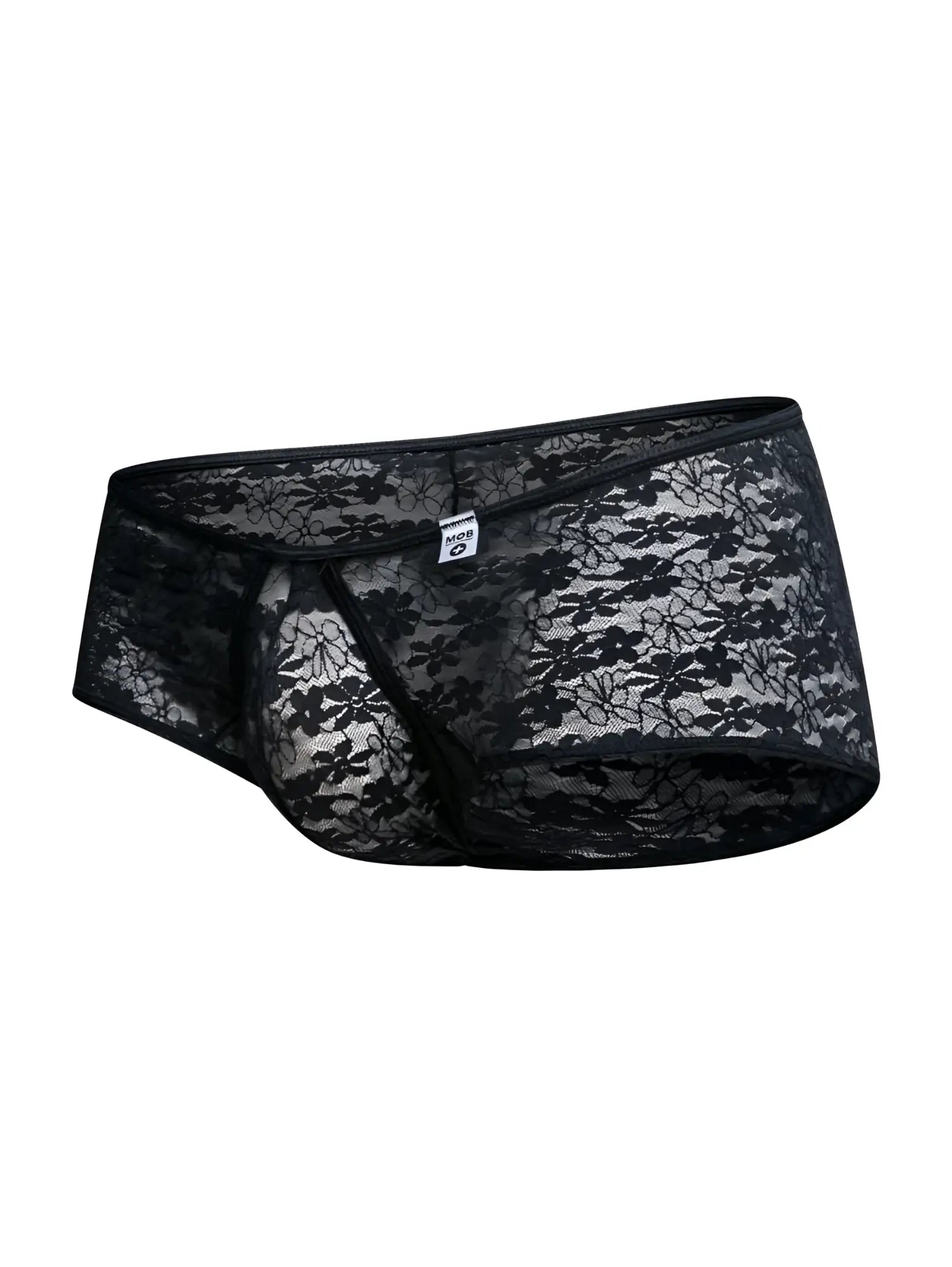 Malebasics mbl83 loop cheeky trunks black lace men’s underwear with floral pattern and elastic waistband