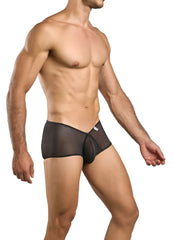 Malebasics mbl83 loop cheeky trunks black mesh briefs with central front opening and white logo on waistband